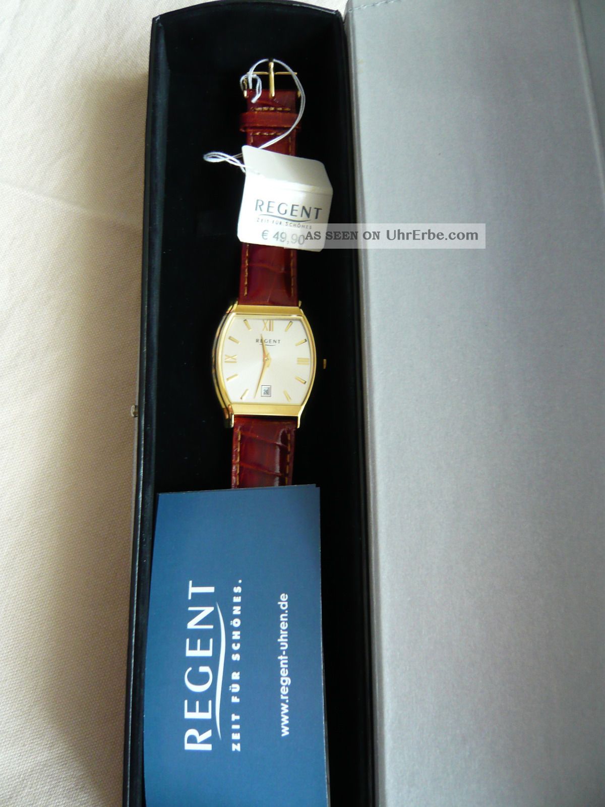 Herrenarmbanduhr Regent, 3 Bar Wasserdicht, Datum, Lederarmband.