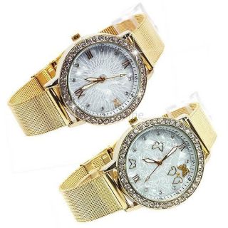 Mädchenfrauen Kristall Shiny Gold Schmetterling Quarz - Armbanduhr Bild