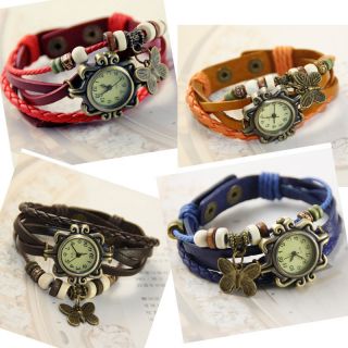 Unisex Weave Butterfly Leder Armband - Uhr Quarzuhr Armbanduhr Watch Clock De Bild