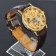 Soki Golden Skelett Mechanische Handaufzug Analog Herren Braun Leder Armband Uhr Armbanduhren Bild 3