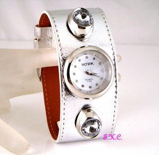 Armbanduhr Retro Silber Leder Kahuna Luk Cyber Damen Designer Uhr Mit Kristallen Bild