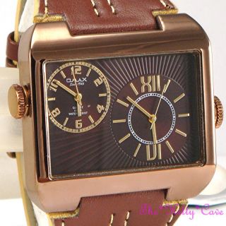 Omax Wasserdichte 5atm Seiko Uhrwerk Unisex Doppelzeit Braune Armbanduhr Dul005 Bild
