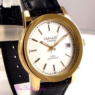 Omax Wasserdichte Edelstahl Vergoldet Unisex Leder Armband Uhr Sgldg221 Bild