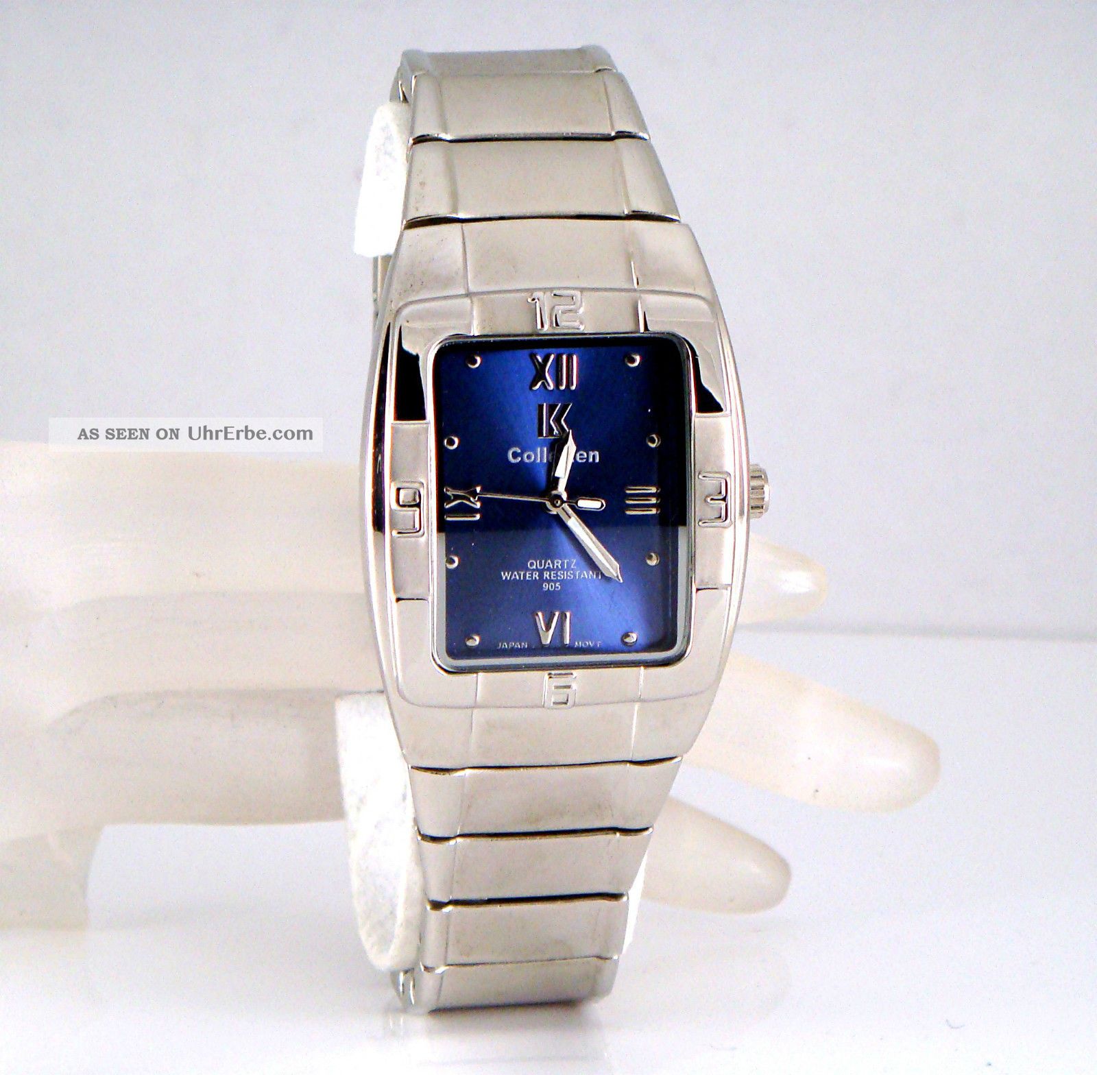 Herren Armbanduhr 2 Farbig Design Silber Rhodiniert Marine Blau Retro Armbanduhren Bild