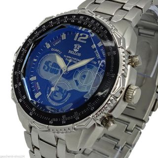 Herren Armband Uhr Silber Alarm Wasserdicht Led Digital Stoppuhr Quarz Mode Bild