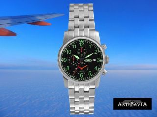 Astroavia Pilot K3 S Klassik Chronograph Flieger Uhr Herrenuhr Alarm 2 Zeitzonen Bild