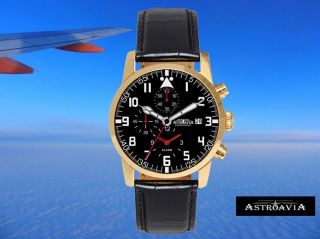 Astroavia - Pilot K8 Klassik Alarm Chronograph 7 - Zeiger Herrenuhr Edelstahl Gold Bild