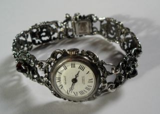 Damen Trachten Armbanduhr Echt Silber 835,  Granat,  Mirabell Handaufzug,  Filigran Bild