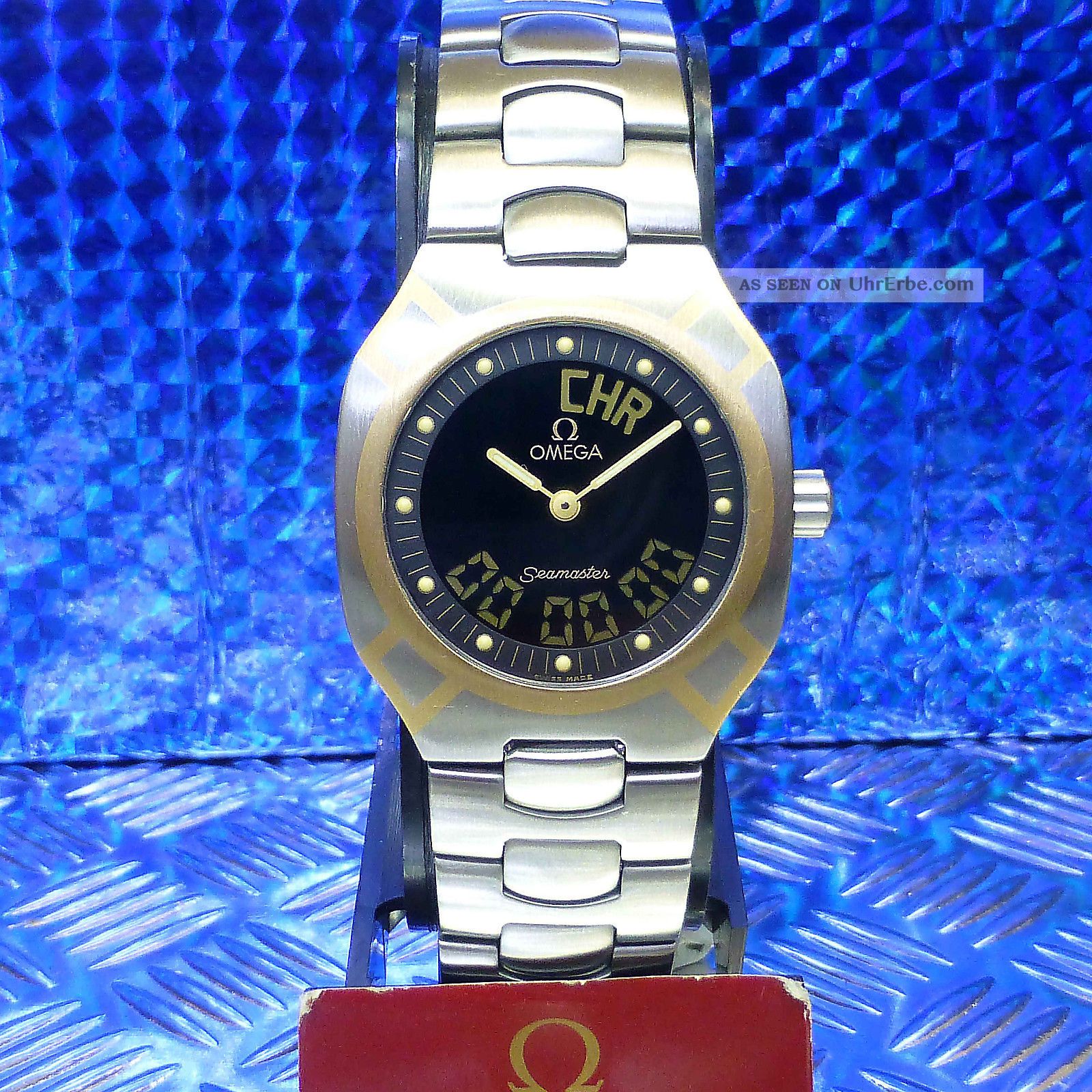 Retro Omega Seamaster Polaris Stahl & 750 Er Gold Intarsien Unisex Armbanduhr Armbanduhren Bild