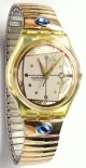 ♥♥ Goldene Skelett Swatch Mit Blauen Glitzersteinen ♥ Gold Blau Damen Uhr ♥ Armbanduhren Bild 1