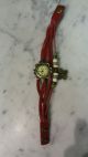 Vintage Damen Leder Armband Uhr Eule Mit Geschenk Verpackung Samt Säckchen Armbanduhren Bild 1