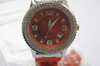 Madison Damenuhr Silikonuhr Uhr Glamour Orange Mit Strass Datum Anzeige Bild
