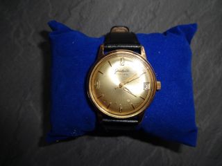 GlashÜtte Herren Armbanduhr,  Vergoldet,  60er/70er,  Datum,  17 Rubis,  Läuft Gut Bild