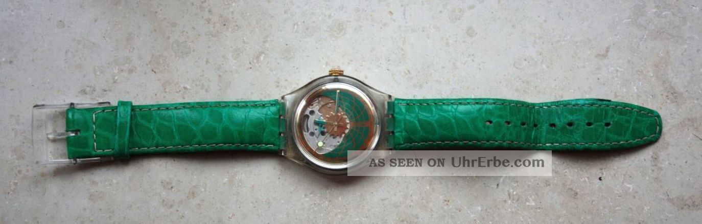 Orig.  Swatch Automatik 23 Jewels Grün,  Lederarmband,  1993,  Top Uhr. Armbanduhren Bild
