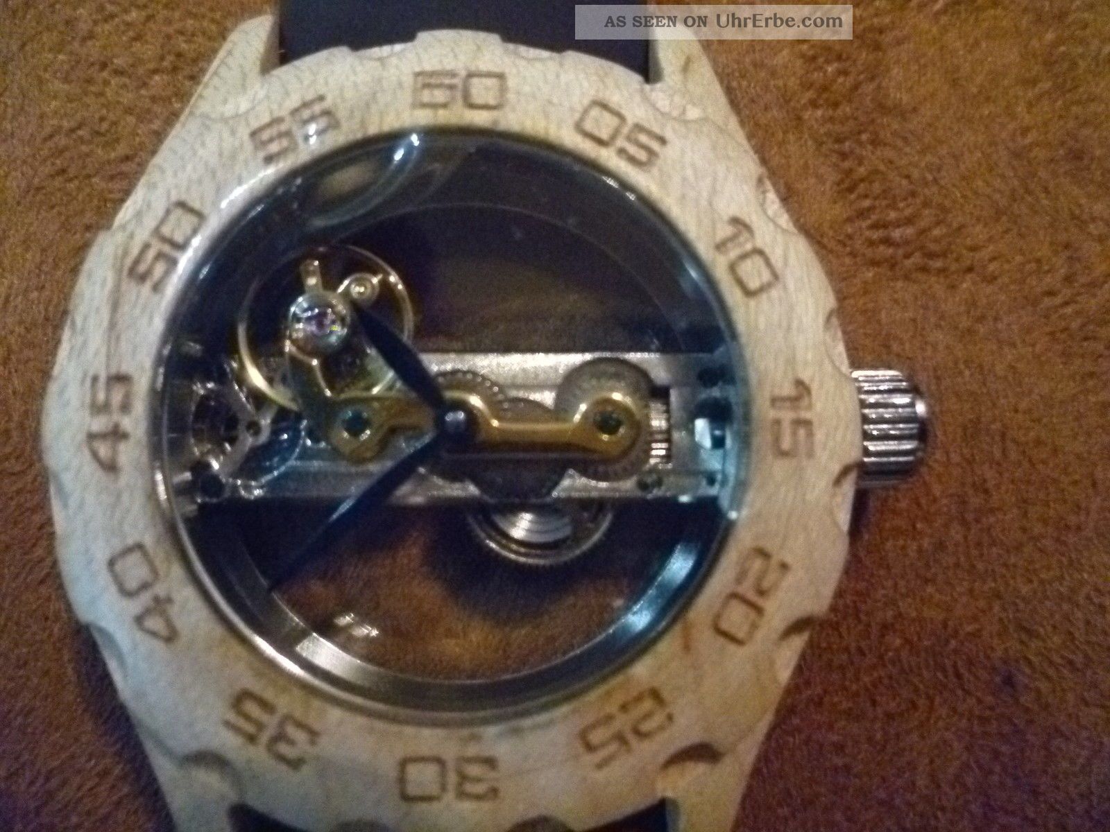Minoir Uhren - Lussat - Holzuhr Mit Stabwerk Mittelbraunes Silikonband Armbanduhren Bild