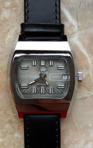 Armbanduhr Zoniku Swiss Made - Vintage - 70 Er Jahre - Lederband - Sammler Bild