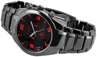 Schwarze Sportliche Mode Herren Uhr Armbanduhr Chrono Look Akzent Watch Bild