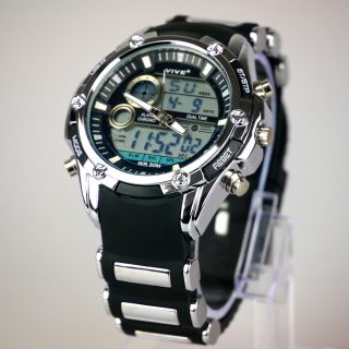 Herren Vive Armband Uhr Massiv Silber Schwarz Watch Analog Digital Quarz Bild