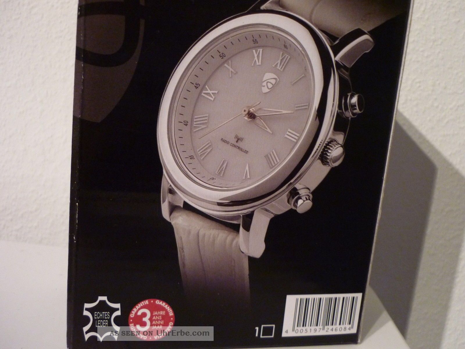 Elegante Funkarmbanduhr,  Edelstahl Gehäuse,  Lederband Weiß Deutschefunktechnologie Armbanduhren Bild