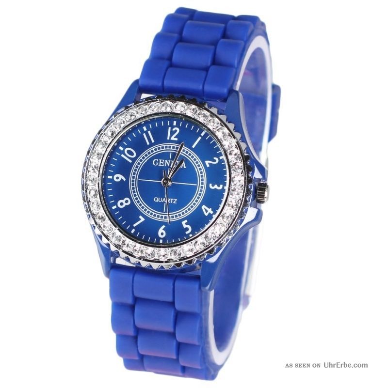 Sillikon Uhr Watch 12 Farben Geneva Designer Silber Strass Steine Quartz Modern Armbanduhren Bild