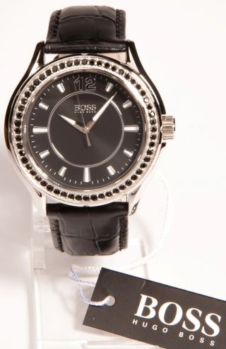 Hugo Boss Black Damen Uhr Strass Schwarz Lederband 1502268 Bild