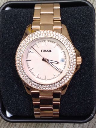 Fossil Damen Uhr Armbanduhr Edelstahl /rosé Zirkonia Retro Traveler Am4454 Bild