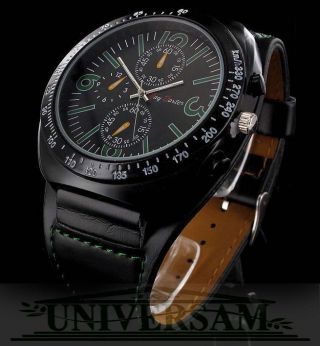 Jay Baxter Herren Armbanduhr Analog Leder Armband Rostfrei Dualtimer Uhr Grün Bild
