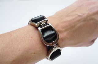 Aigner Armband,  Silber & Schwarzes Leder,  Gliederarmband Bild