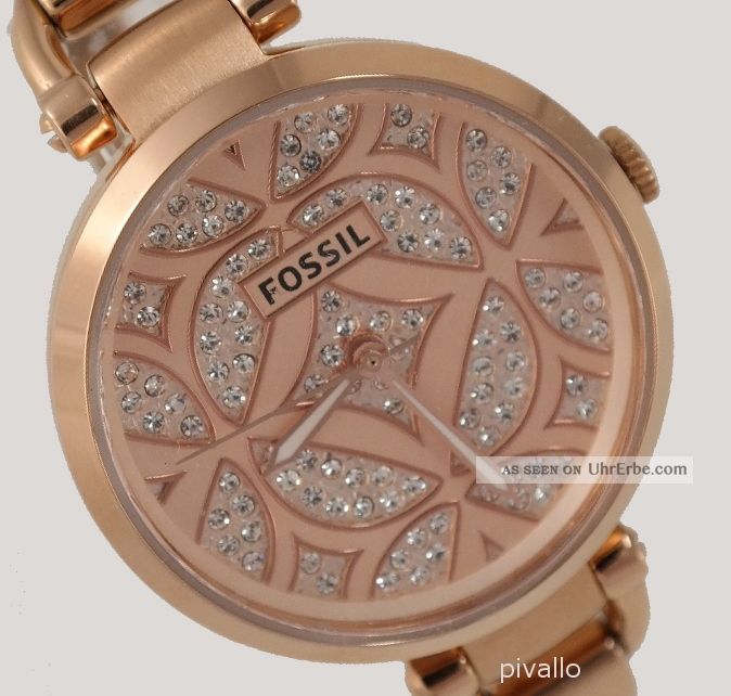 Fossil Damenuhr / Damen Uhr Rose Gold Strass Schmal Dezent Es3422 Armbanduhren Bild