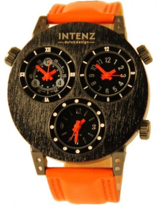 Intenz Three Timer Armbanduhr Leder Orange Herrenuhr Mit Drei Uhrwerken Bild