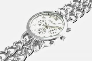 Neue Elegante Excellanc Damenuhr Silber/weiß Chrono - Design Kettenband Armbanduhr Bild