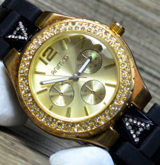Damenuhr Armbanduhr Schwarz Gold Mit Strass Trend Mode Fashion Uhr 152 Bild