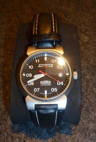 Roamer Power 8 Herren Uhr Swiss Made Flach Design Datum 34mm Leder Armbanduhr Bild