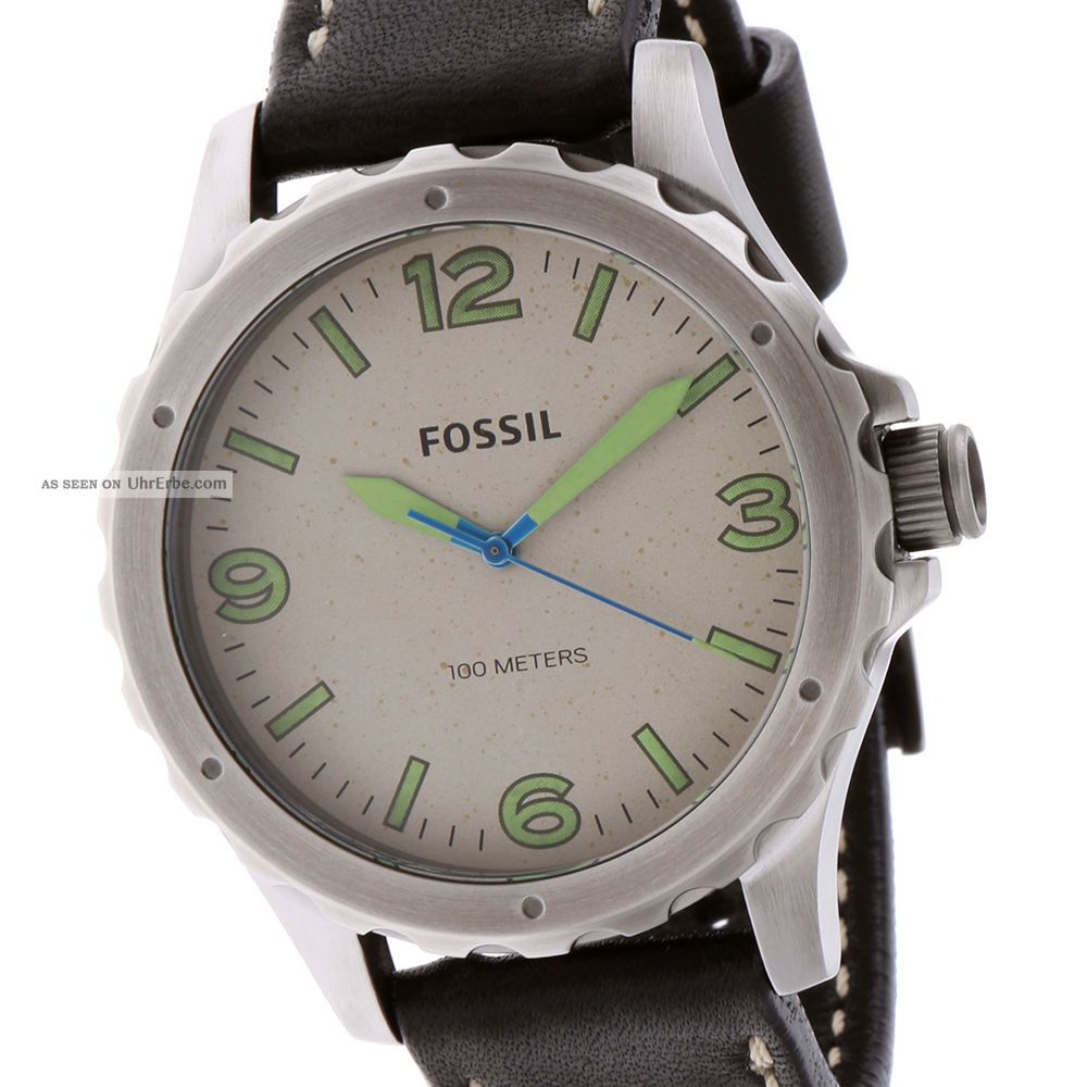 Fossil Armbanduhr Herren Jr1461 Lederband Schwarz Mit Ziernaht Armbanduhren Bild
