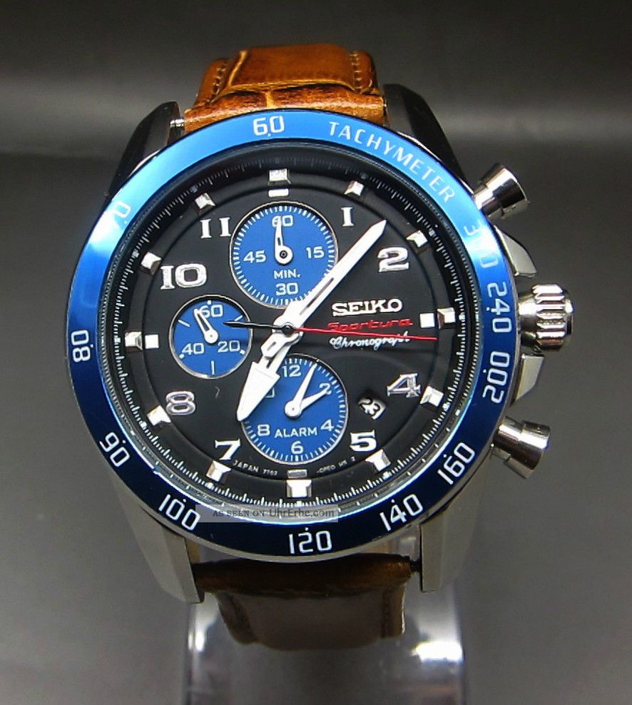 Seiko Sportura Chronograph Alarm Tachy Chrono Datum Stoppuhr Uhr Armbanduhren Bild
