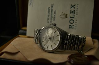 Men ' S Rolex Datejust Stainless Steel Case Ref.  16030,  Box & Papers Tapestry Dial Bild