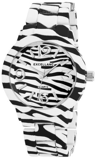 Excellanc Damen Uhr Zebra Weiß Schwarz Animalprint Analog Metall Armbanduhr Bild