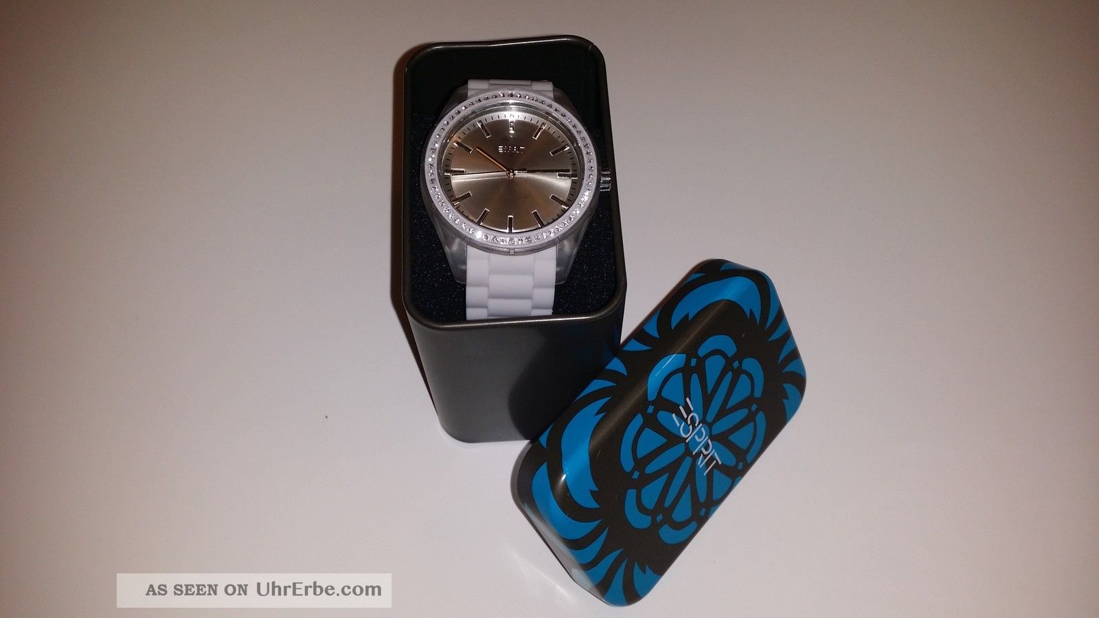 Neue Esprit Damenuhr Armbanduhr Mit Strass/steinchen Grau Silikon Mit Ovp Armbanduhren Bild
