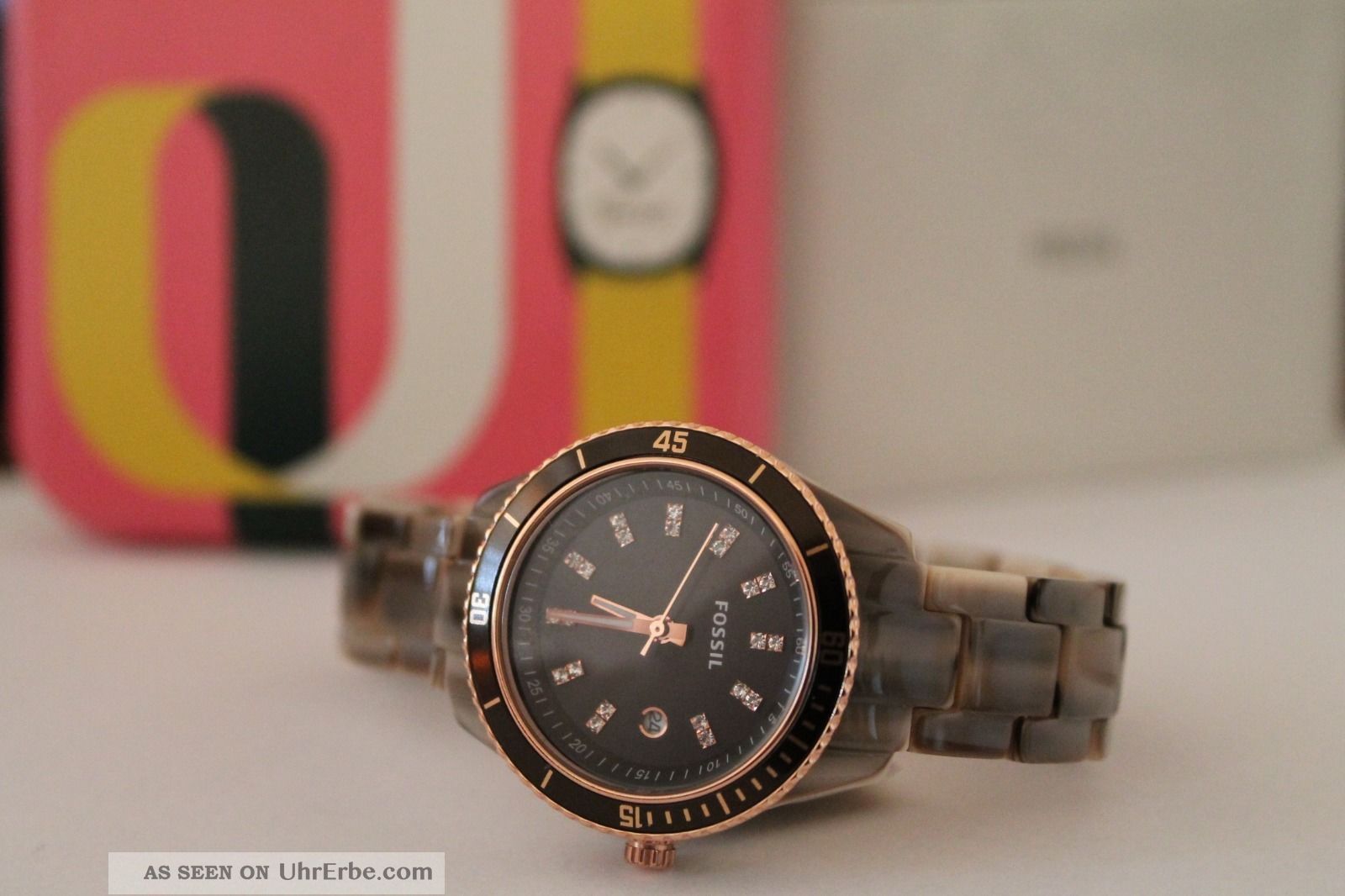 Fossil Uhr Damenuhr Stella Kunststoff Zirkonia Perlmutt Kupfer Es3094 71 Armbanduhren Bild