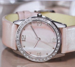 Damen Armbanduhr Mit Echtlederarmband In Rosa Mit Simili Steinen Uhr Damenuhr Bild