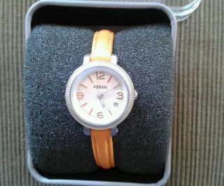 Fossil Uhr Damenuhr Heather Es3305 Lederband Orange Datumanzeige Bild