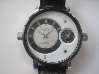 Omax Leder Armbanduhr C001 Mit 2 Zeitzonenanzeige - Ideales Weihnachtsgeschenk Bild