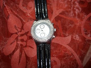 Madison York Armbanduhr Unisex Schwarz Strass Chrono Mit Lederband Bild