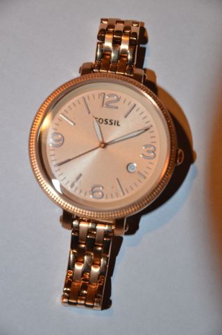 Fossil Damen Uhr Rose Gold Edelstahl Armbanduhr Es3130 Zweimal Getragen Wie Bild