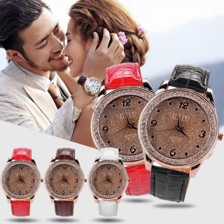 Elegante Armbanduhr Leder Strass Kristallen Quarzuhr Damen Herren Uhr Watch Bild