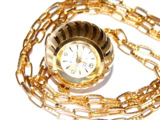 Lady Anhänger Mechanisch Handaufzug Kugeluhr Uhr Vergoldet Mit Kette Bild