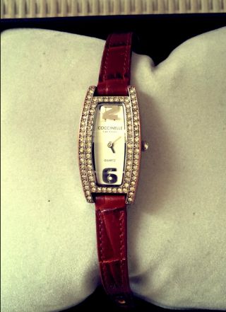 Coccinelle Damen Uhr Schmal Edel Mit Strasssteinen Rotbraunes Armband Np 249€ Bild