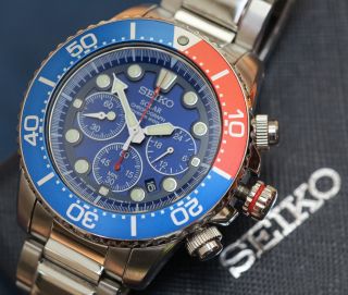 Seiko Diver`s 200m Watch Solar Chronograph Pepsi Taucher Uhr Neuwertig Bild