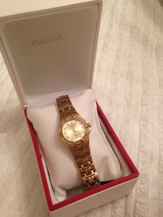 Pulsar Vx51 X416 Damen Uhr Crystal Edelstahl Gold Vergoldet Zeitlos Klassisch Bild