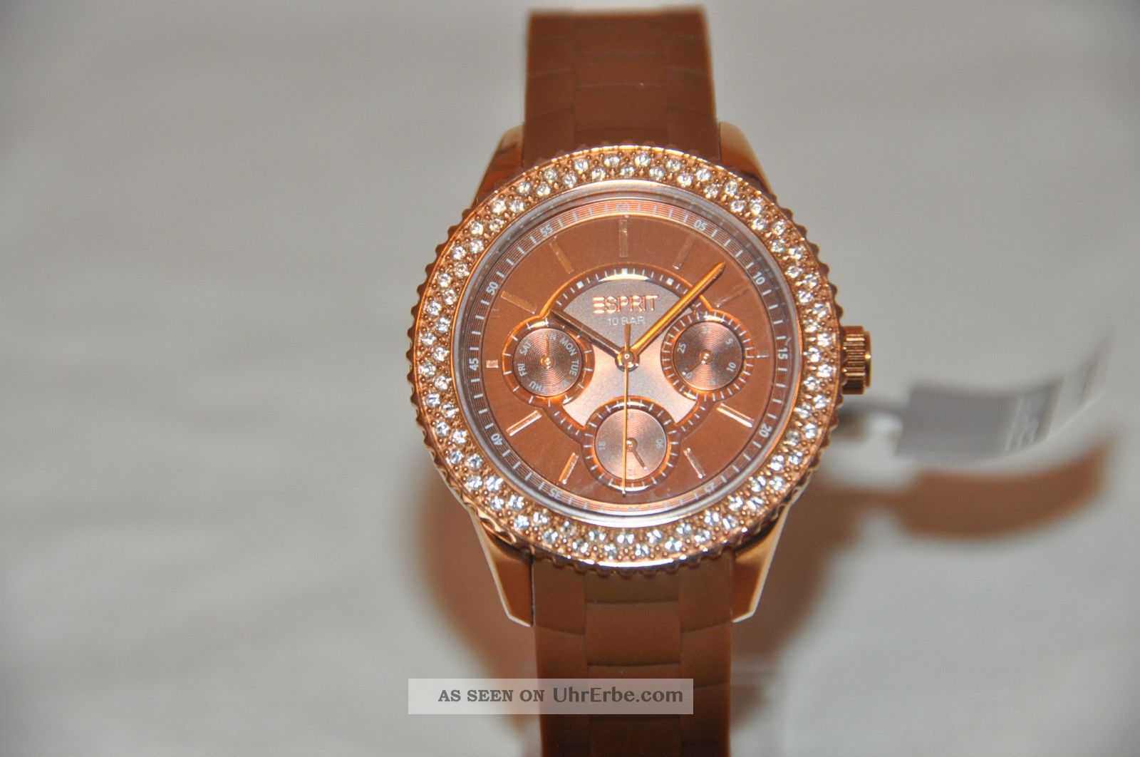 Esprit Es106222008 Damen Silikon Armbanduhr Uhr Braun Mit Strass Datum Tag Armbanduhren Bild